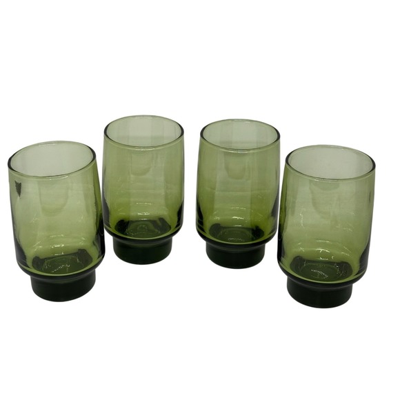 Libbey Other - VTG Libbey Glass Olive Green Avocado MCM Stacking Pedestal Highball Tumbler Set